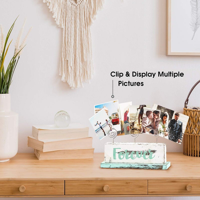 J JACKCUBE DESIGN JACKCUBE Design Multi-Photo Display Boho Tabletop Decor Wooden Double Side Memos, Cards, Gallery Display Block with 3 Wire Clips, Desktop Freestanding Polaroid Picture Frame Decoration- MK678A - Image 3